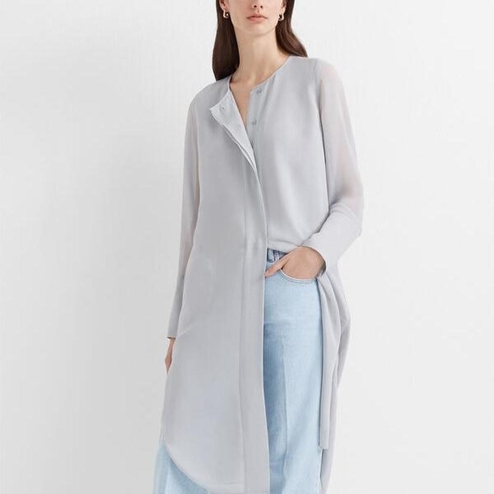 NEW $259 Club Monaco Silk Shirt Tail SIZE 2 Robe Shirtdress  Gray POCKETS